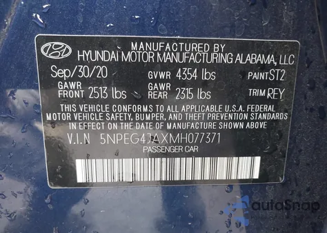 2021 Hyundai Sonata Se z USA, uszkodzony, nr VIN 5NPEG4JAXMH077371